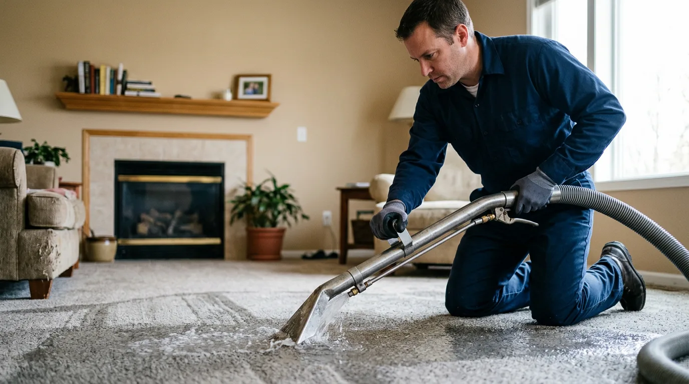 Water damage restoration technician working near Wilton, IA